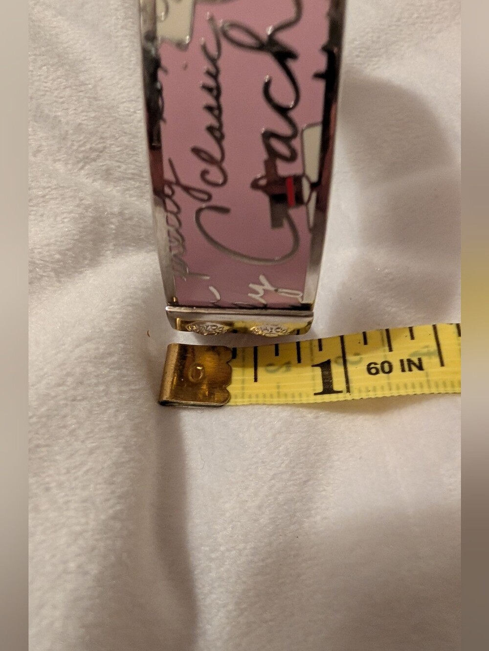 Coach Pink Script Perfume Bottle Enamel Bangle Bracelet Pink Silver Like New - Picture 5 of 13